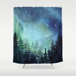 Galaxy Watercolor Aurora Borealis Painting Shower Curtain