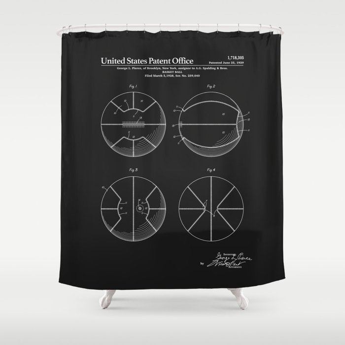 Basketball Patent - Black Shower Curtain