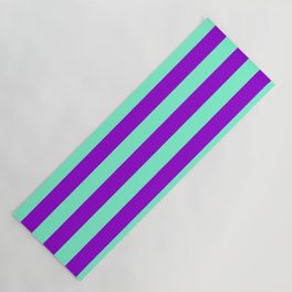 [ Thumbnail: Aquamarine and Dark Violet Colored Striped Pattern Yoga Mat ]