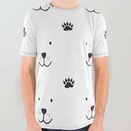 Black White Cute Baer Pattern All Over Graphic Tee