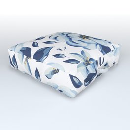 Tropical Blue Floral Print Outdoor Floor Cushion