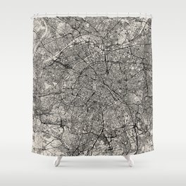 France, Paris City Map - Black and White Aesthetic - French Cities Shower Curtain