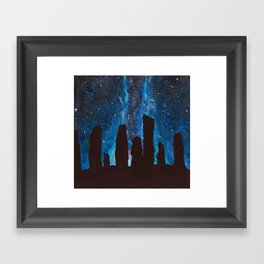 Outlander Craigh Na Dun Standing Stones Watercolor Painting with milky way galaxy Framed Art Print