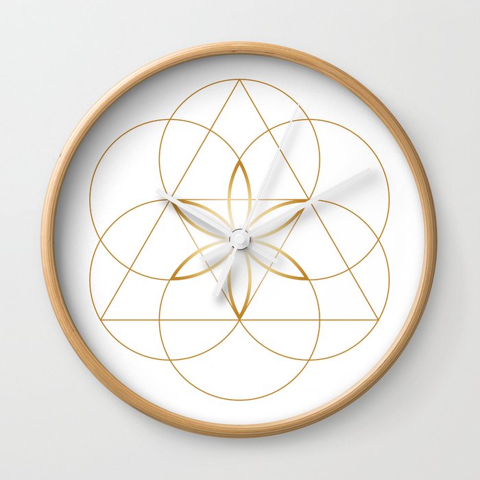 Sacred Geometric Flower of Life, Gold and White Wall Clock
