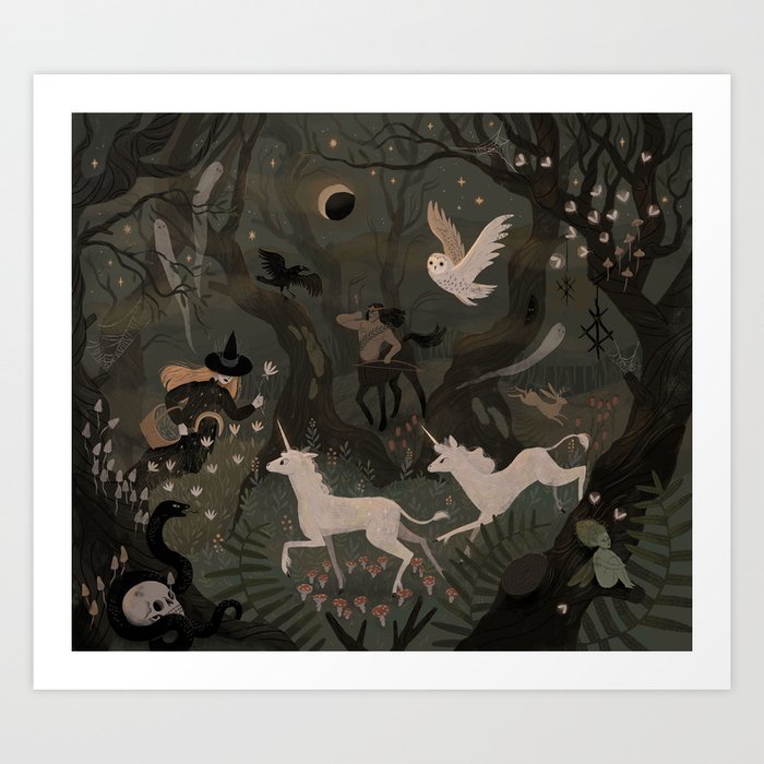 Spooky Forest with Ghosts Art Print