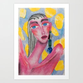 Yellow Mood, Pastel Collage Girl Portrait Art Print