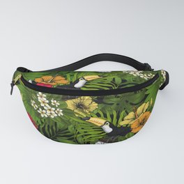 Toucans and tropical flora, green, yellow, red and orange Fanny Pack