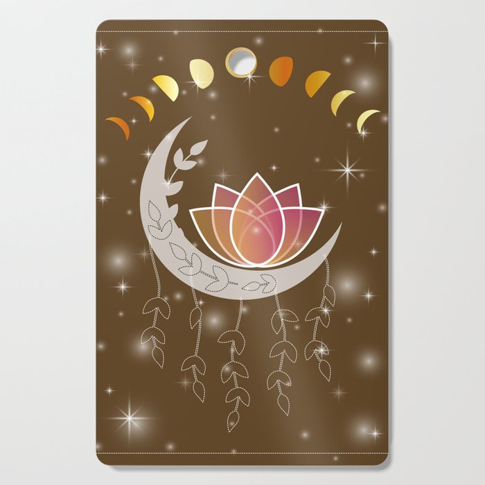 Moon dreamcatcher with pink lotus and leaves Cutting Board