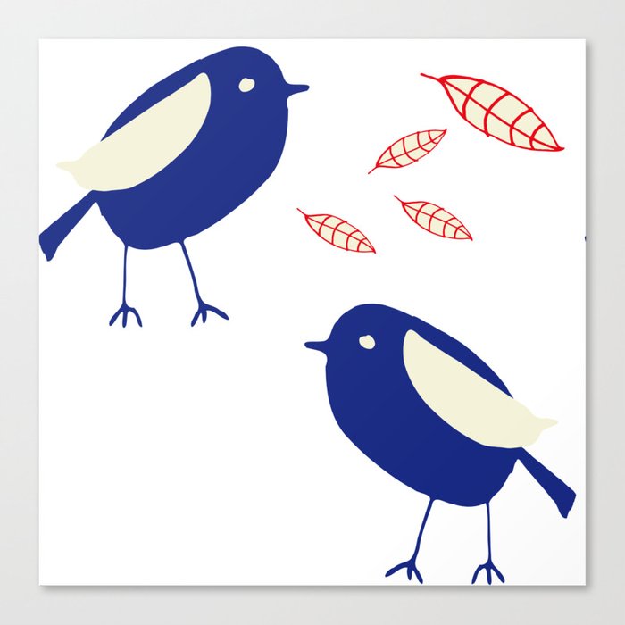 blue bird with fall leaves Canvas Print