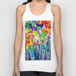 Spatter City Chaotic Bubble of a Colored City Skyline Unisex Tank Top