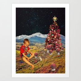 Christmas Magic Amanita Mushroom Collage Art Print