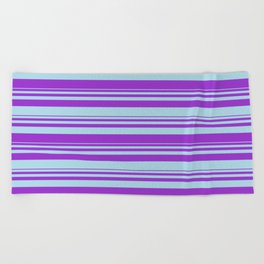 [ Thumbnail: Dark Orchid & Light Blue Colored Stripes/Lines Pattern Beach Towel ]