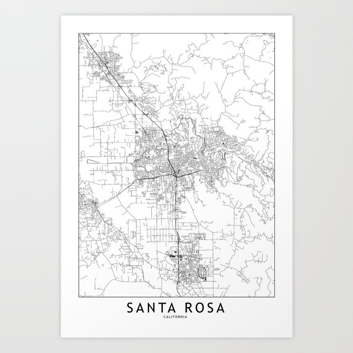 Santa Rosa White Map Art Print