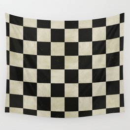 Distressed Black and White Checkerboard Pattern Wall Tapestry