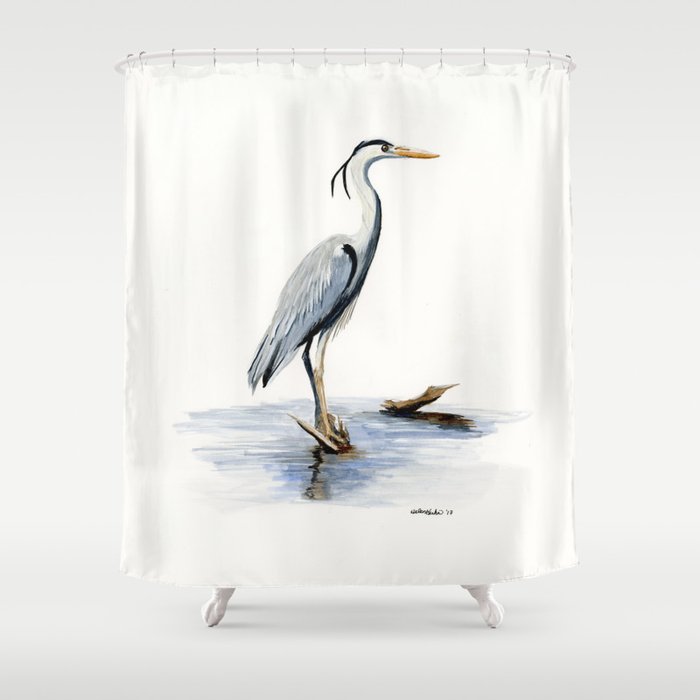 Blue Heron - watercolor bird, home decor, nursery wall art Shower Curtain