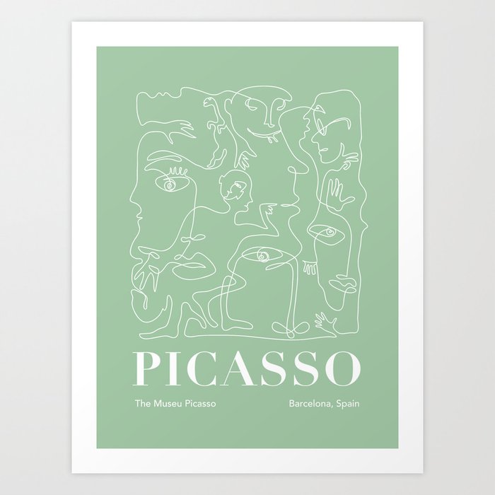 Picasso Green Faces Line Art Art Print