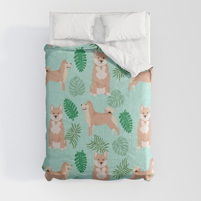 Shiba Inu summer monstera tropical pure breed dog gifts Comforter