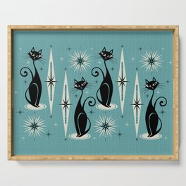 Mid Century Meow Retro Atomic Cats on Blue Serving Tray