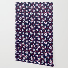  Funky Cosmo Flowers Pattern Blue White and Red Wallpaper