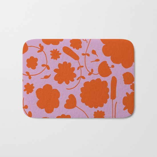 floral pink and orange Bath Mat