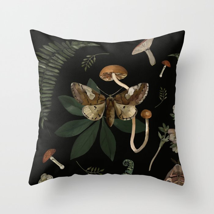 Discoveries of Woodland Wanderings Moths and Mushrooms Large Print Throw Pillow