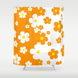 60's Retro Pop Small Flowers in Orange and White Shower Curtain