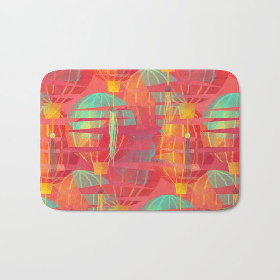 Watercolor Paper Lanterns on Pink Bath Mat