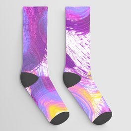 Wavy Squiggles Abstract Painting - Neon Purple, Lilac and Yellow Socks