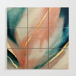 Celestial [3]: a minimal abstract mixed-media piece in Pink, Blue, and gold by Alyssa Hamilton Art Wood Wall Art