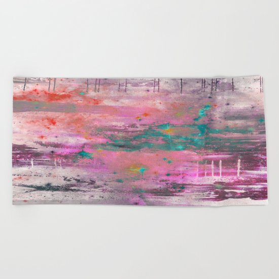 Mystical! - Abstract, pink, purple, red, blue, black and white painting Beach Towel