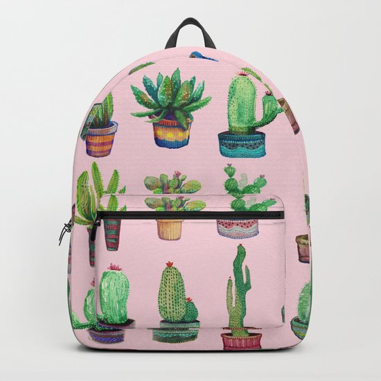 pocket cactus on pink Backpack