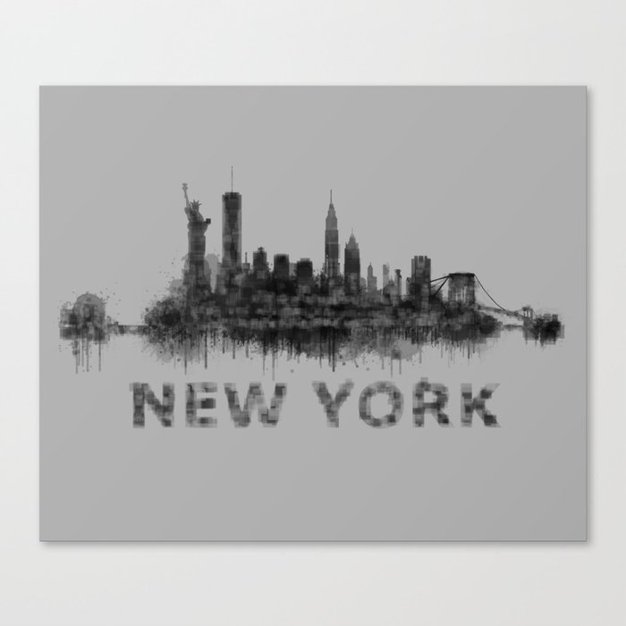 Ny New York City Skyline Nyc Black White Watercolor Art Canvas