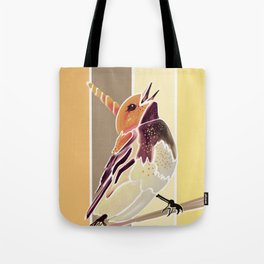 Watercolor Unicorn Song bird // Rustic Barn Wood Stripe Background Tote Bag