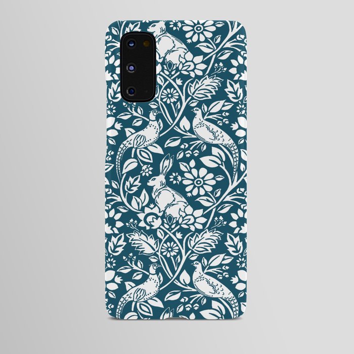 Pheasant and Hare Pattern, Indigo Blue and White Android Case