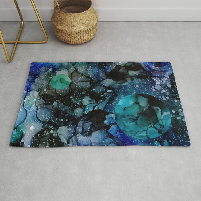 Blue Galaxy: Original Abstract Alcohol Ink Painting Rug