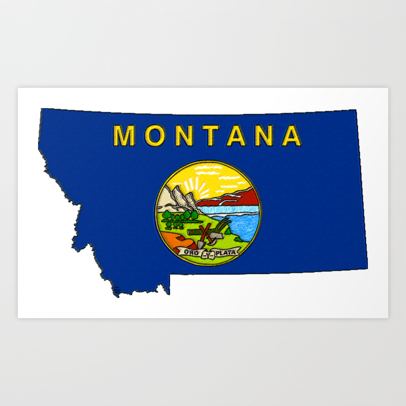 Montana Map With Montana State Flag Art Print By Havocgirl Society6