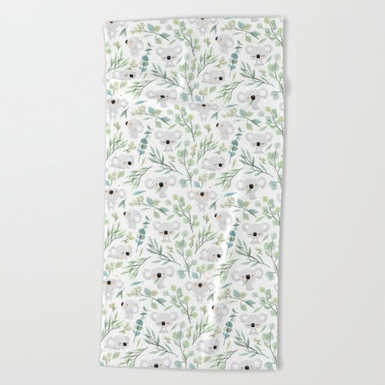 Koala and Eucalyptus Pattern Beach Towel