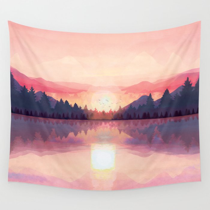 Pink best sale mountain tapestry