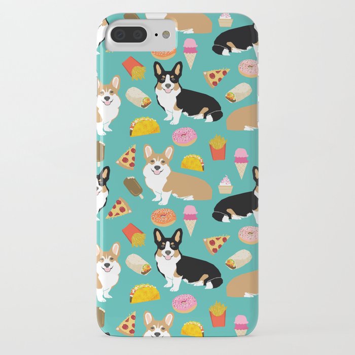 Welsh Corgi junk food fast food tacos french fries pizza burrito ice cream donuts iPhone Case