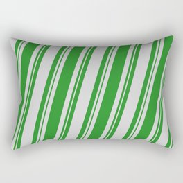 [ Thumbnail: Forest Green and Light Gray Colored Stripes Pattern Rectangular Pillow ]