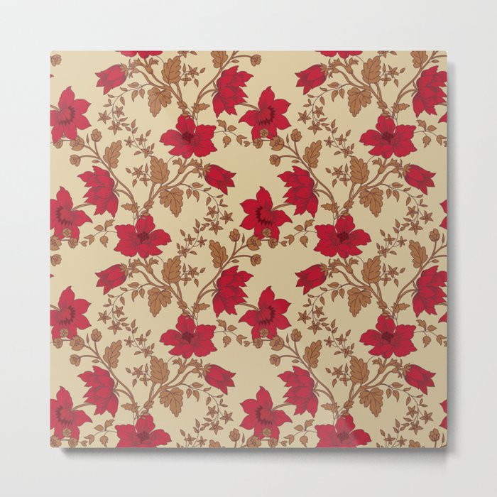 Vintage Floral Seamless Pattern with Red Flowers Metal Print