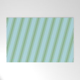 [ Thumbnail: Powder Blue and Dark Sea Green Colored Striped/Lined Pattern Welcome Mat ]