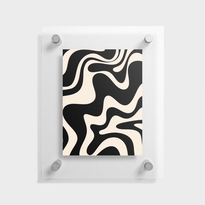 Retro Liquid Swirl Abstract in Black and Almond Cream 2 Floating Acrylic Print