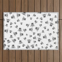Tons of Bees Pattern Black and White Outdoor Rug