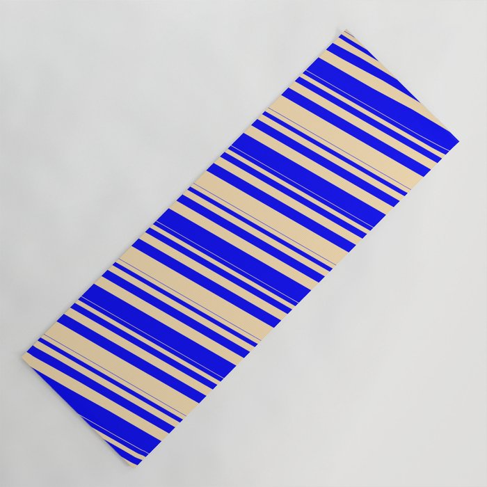 Blue & Beige Colored Striped Pattern Yoga Mat