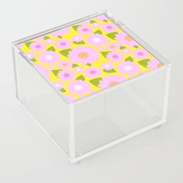 Bright Pretty Pink Flowers On Sunny Yellow Acrylic Box