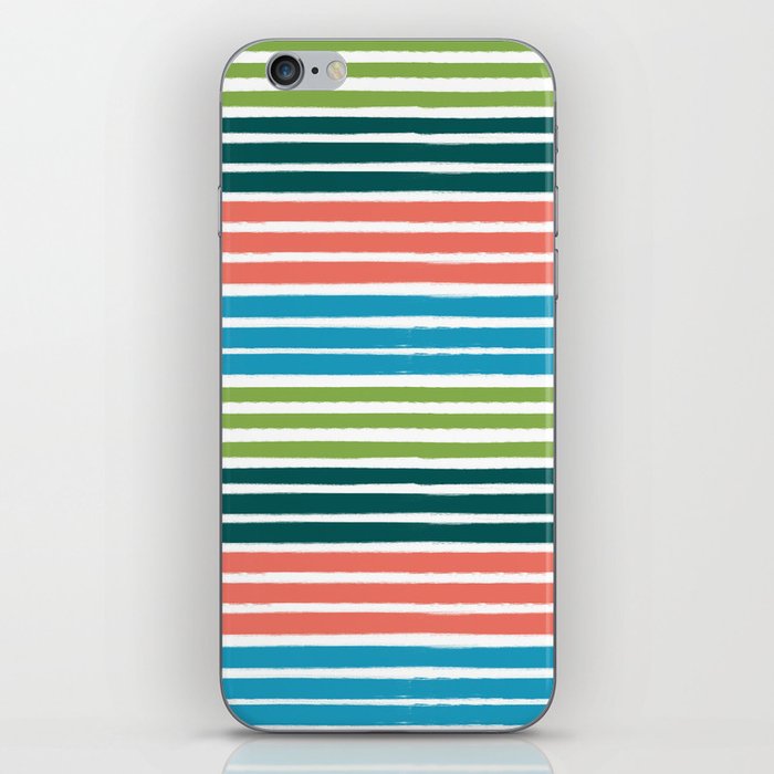 Minimal striped summer tropical pattern blue green happy pattern for beach iPhone Skin