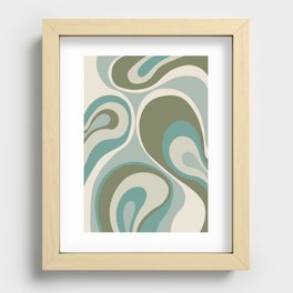 Retro Psychedelic Abstract Design in Olive and Light Green, Teal and Cream Recessed Framed Print