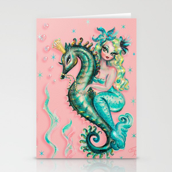 Mermaid Riding a Seahorse Prince Stationery Cards
