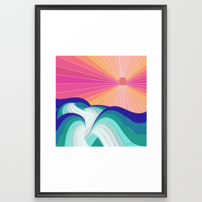 Ocean Wave - Pink Sky Framed Art Print